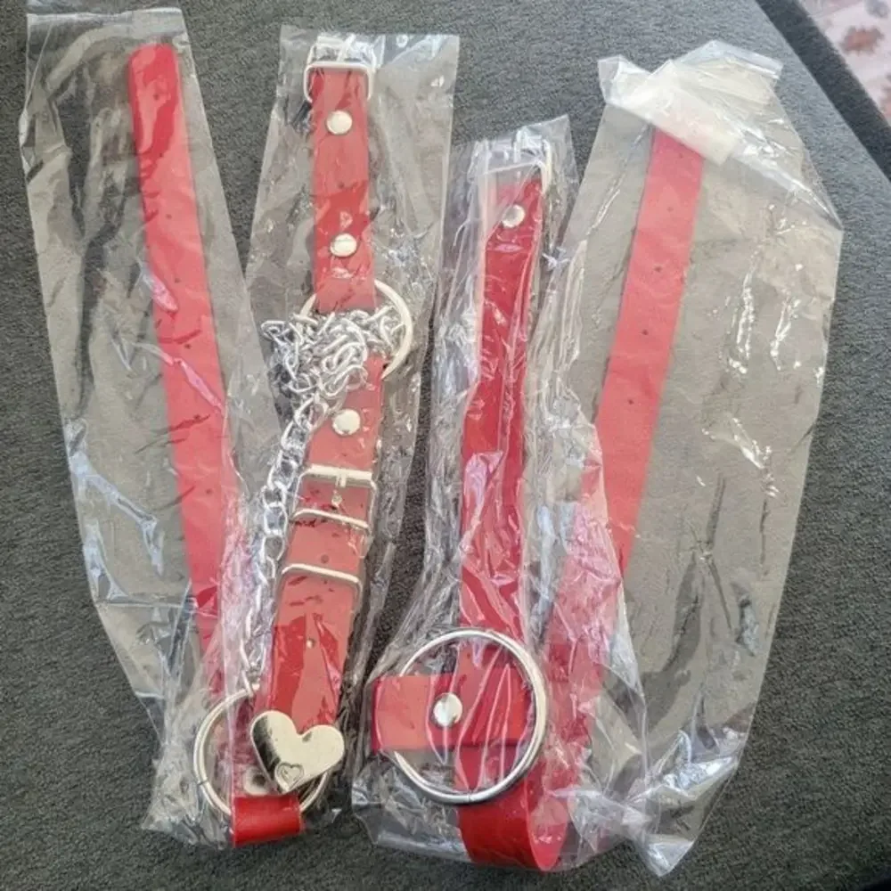 Eigso Red dog collars set of 2 Red heart 16‎ to 17 inch long NEW faux leather